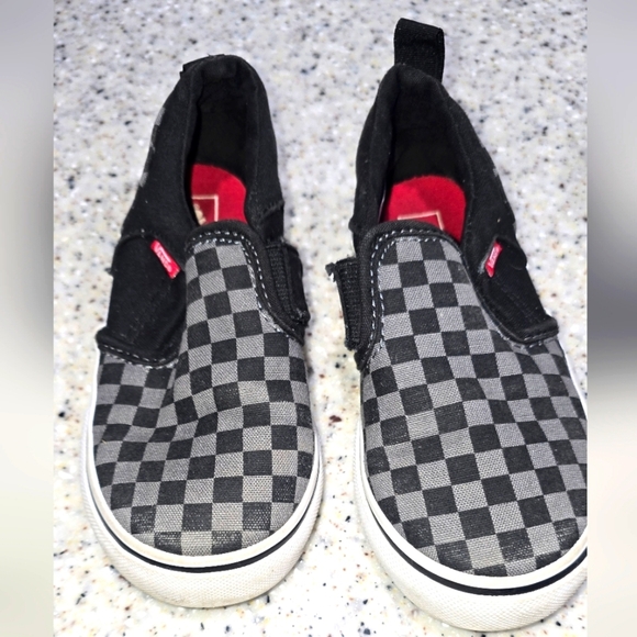 VANS OF THE WALL TODDLER 10 CHECKERBOARD SNEAKER SHOES BLACK GRAY SLIP ON - Picture 1 of 9
